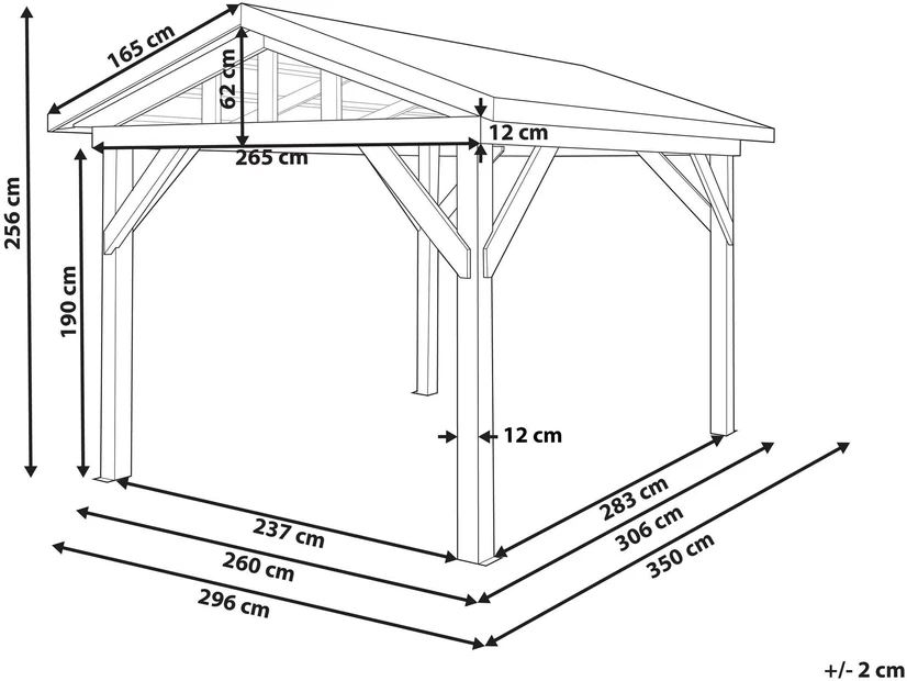 Beliani Sodo pavėsinė SECCHIA, kėnio mediena, 296 cm x 350 cm, ruda/pilka