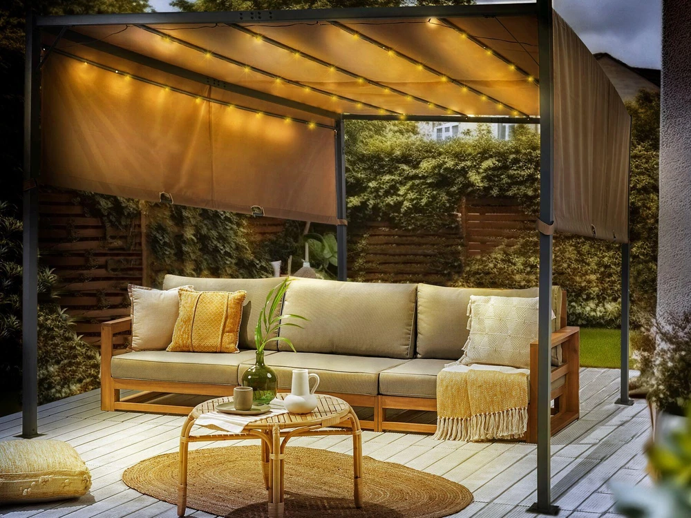 Beliani Sodo pavėsinė su LED apšvietimu PARGA metalinė 310 cm x 310 cm ruda