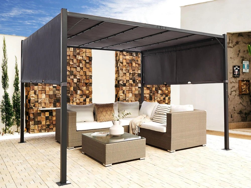 Beliani Sodo pavėsinė su LED apšvietimu PARGA metalinė 310 cm x 310 cm tamsiai pilka
