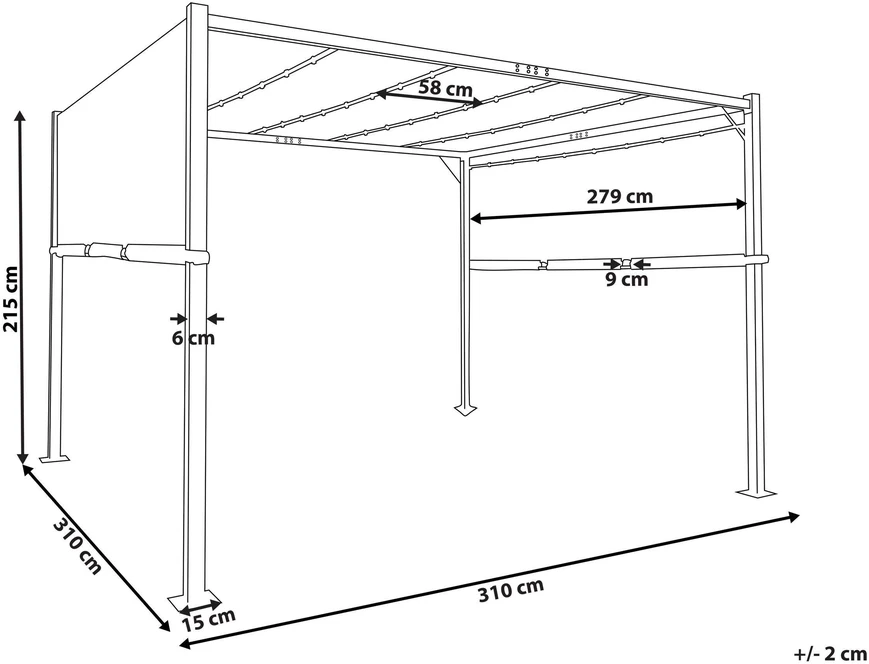 Beliani Sodo pavėsinė su LED apšvietimu PARGA metalinė 310 cm x 310 cm tamsiai pilka