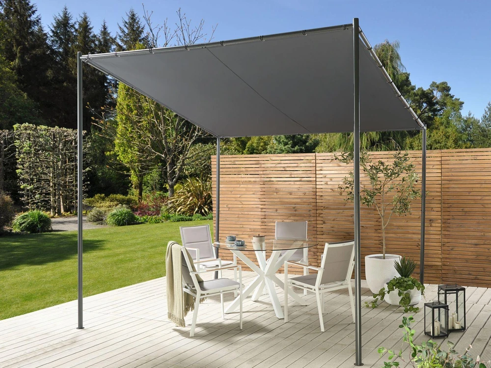 Beliani Sodo pavėsinė VIMINO Metal 282 cm 294 cm tamsiai pilka