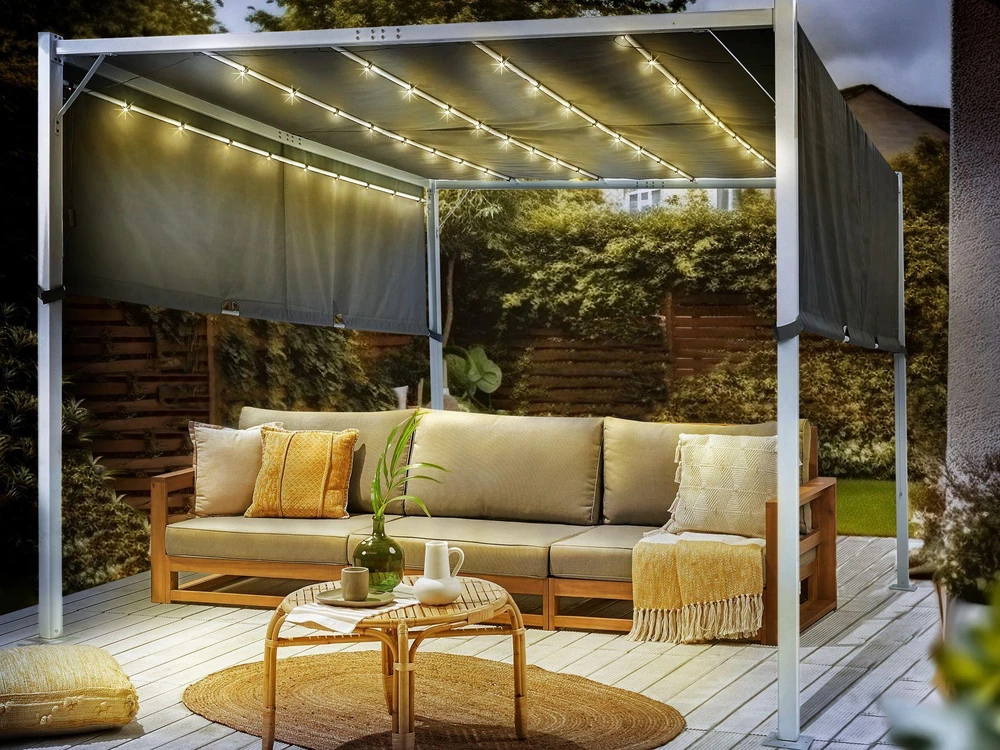 Beliani Sodo paviljonas LED PARGA metalinis 310 cm 310 cm pilkas