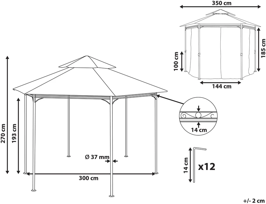 Beliani Sodo paviljonas PORTEL Metal 350 cm 350 cm grafito spalvos