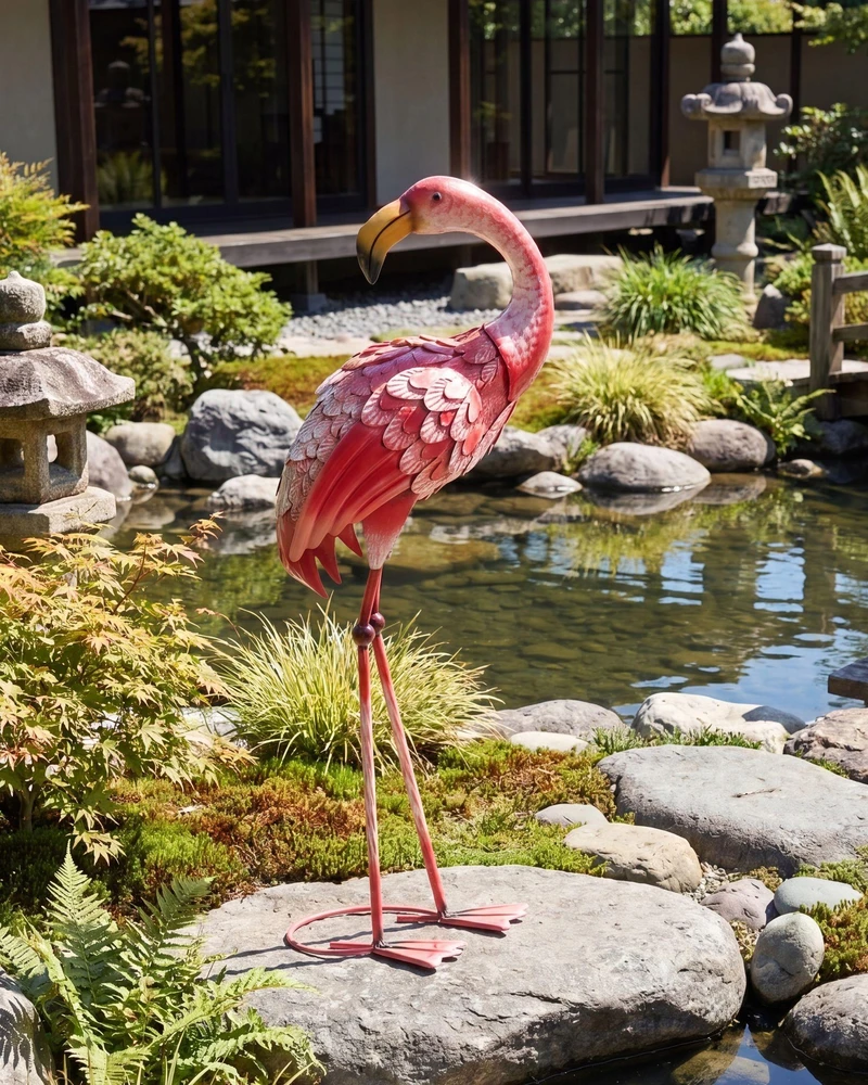 Beliani Sodo skulptūra PALAWAN Flamingas Rožinė
