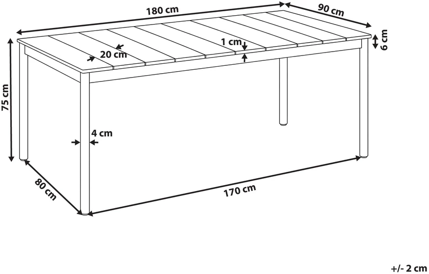 Beliani Sodo stalas 6 asmenims GIOVINAZZO, 180 × 90 cm, akacijos mediena, rudas