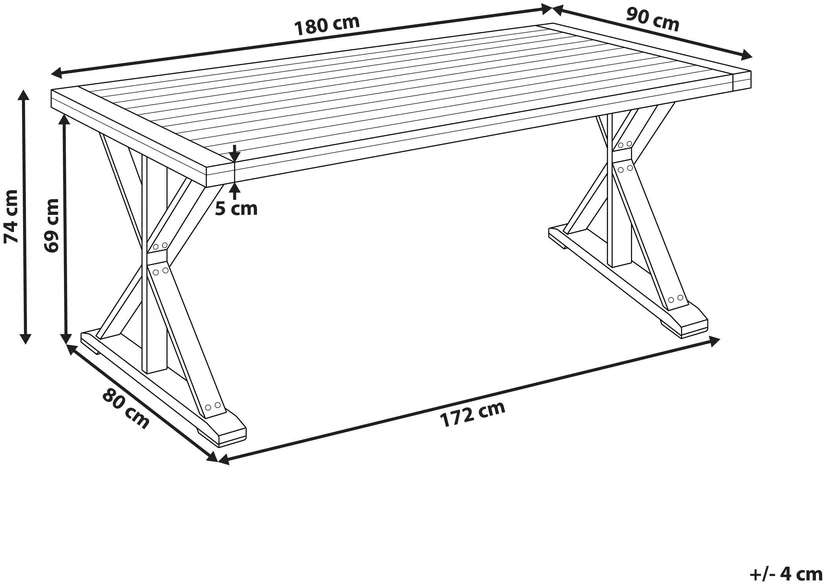Beliani Sodo stalas CALABRITTO 90 cm 180 cm Akacijos mediena Rudas