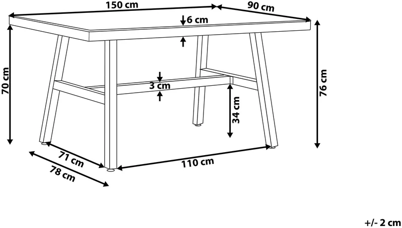 Beliani Sodo stalas CANETTO 150 cm 90 cm Stiklinis Juodas