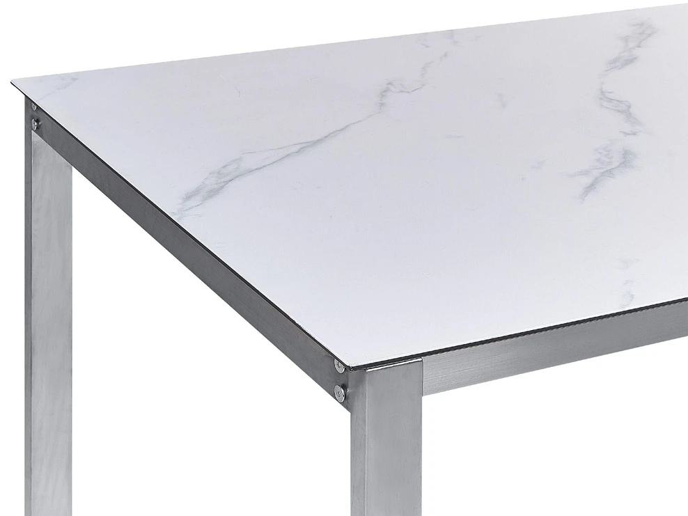 Beliani Sodo stalas COSOLETO 180 cm 90 cm Marmuro efektas Stiklas Baltas