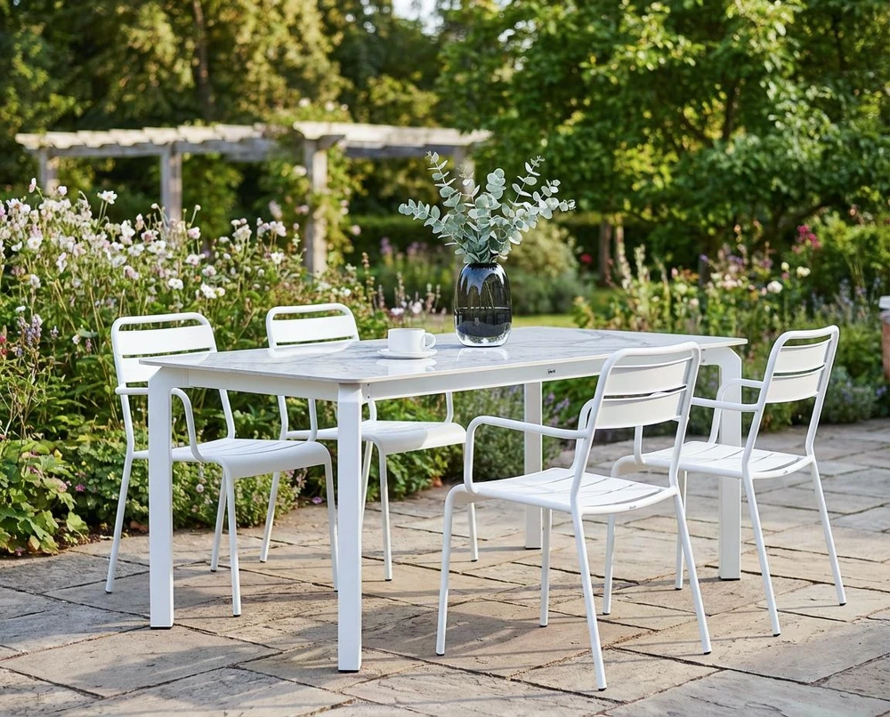 Beliani Sodo stalas FELETTO 180 cm 90 cm akmuo baltas marmuras