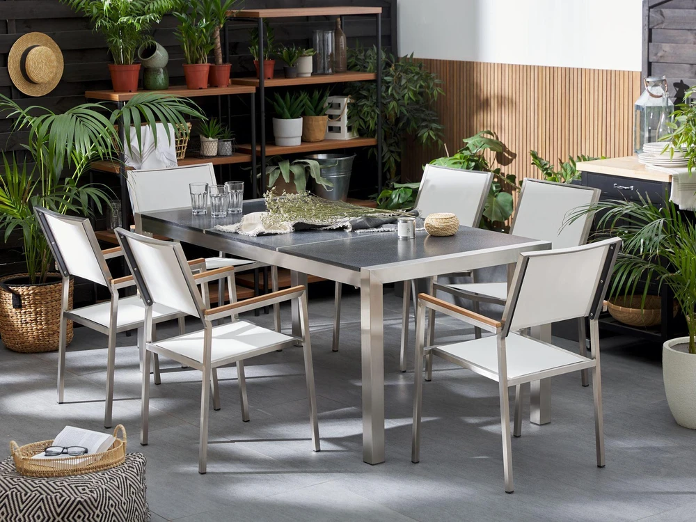 Beliani Sodo stalas GROSSETO 180 cm 90 cm degintas granitas grafito spalvos
