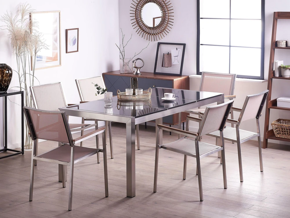 Beliani Sodo stalas GROSSETO 180 cm 90 cm poliruotas granitas, juodas