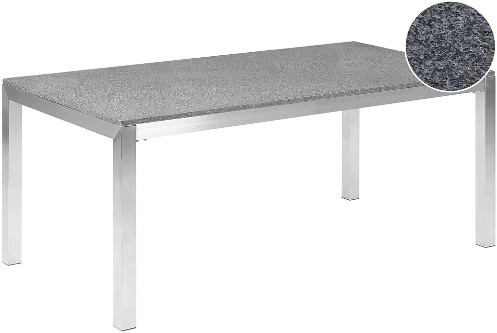 Beliani Sodo stalas GROSSETO 180 cm 90 cm poliruotas granitas pilkas