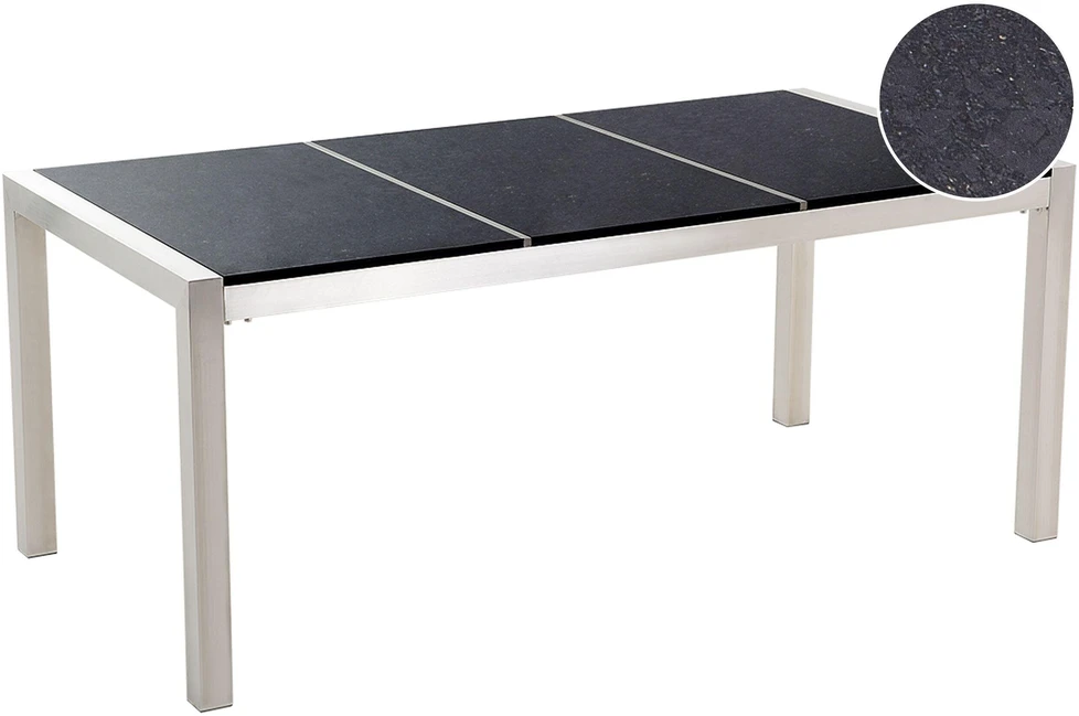 Beliani Sodo stalas GROSSETO 180 cm 90 cm poliruotas granitas, juodas