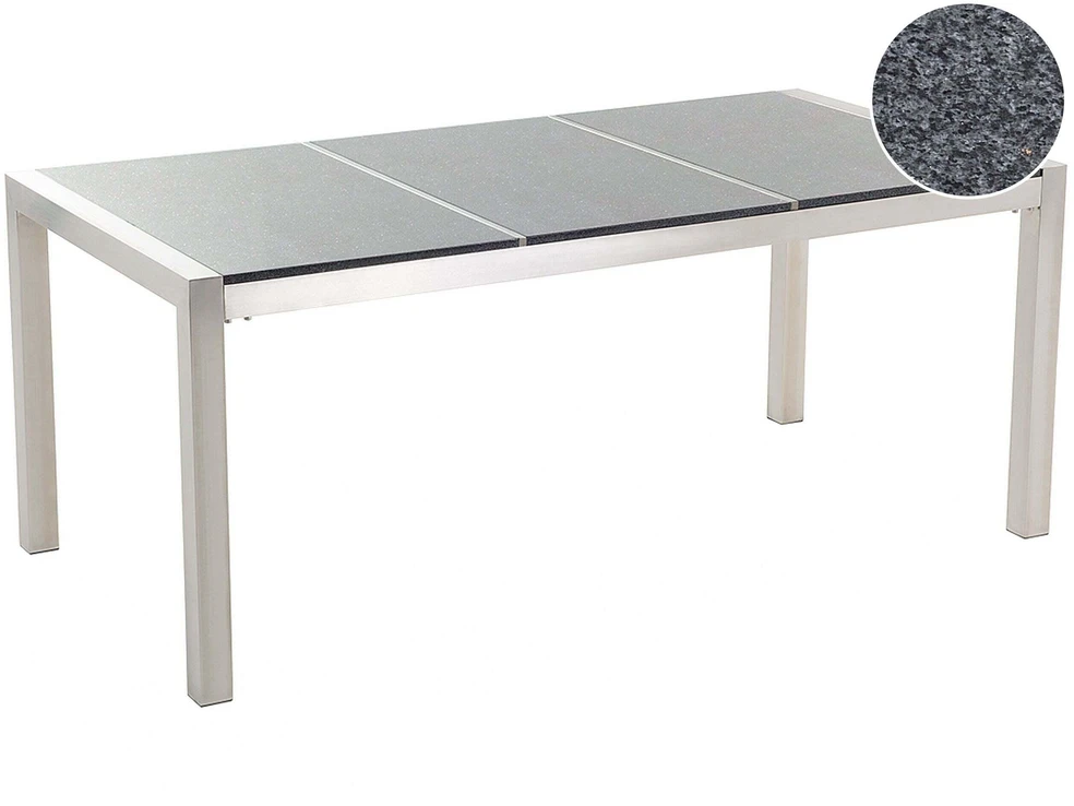 Beliani Sodo stalas GROSSETO 180 cm 90 cm Poliruotas granitas pilkas