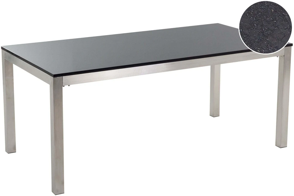 Beliani Sodo stalas GROSSETO 180 cm 90 cm poliruotas granitas juodas