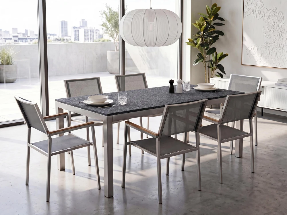Beliani Sodo stalas GROSSETO 180 cm 90 cm degintas granitas grafito spalvos