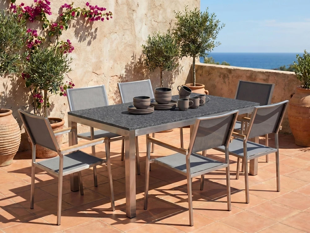 Beliani Sodo stalas GROSSETO 180 cm 90 cm degintas granitas grafito spalvos