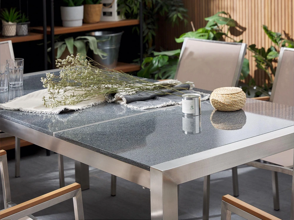 Beliani Sodo stalas GROSSETO 180 cm 90 cm Poliruotas granitas pilkas