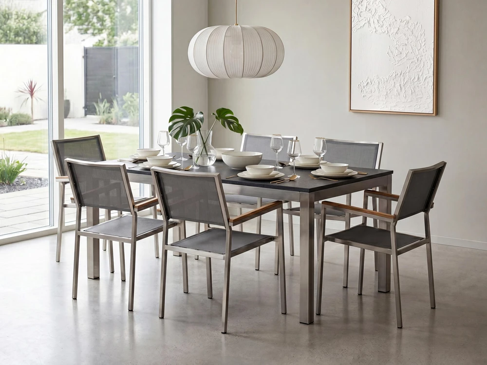 Beliani Sodo stalas GROSSETO 180 cm 90 cm poliruotas granitas juodas