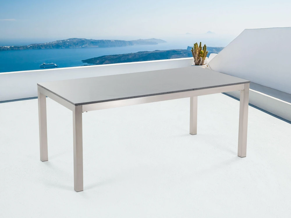 Beliani Sodo stalas GROSSETO 180 cm 90 cm poliruotas granitas pilkas