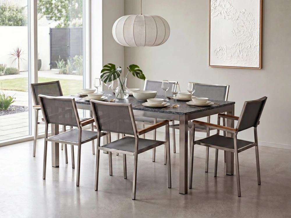 Beliani Sodo stalas GROSSETO 180 cm 90 cm degintas granitas grafito spalvos