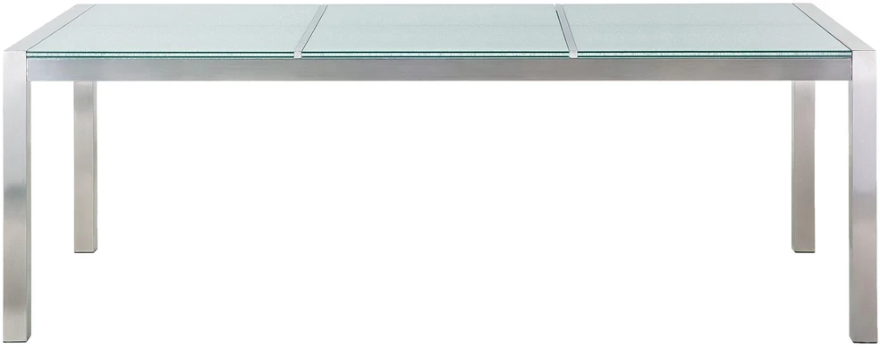 Beliani Sodo stalas GROSSETO 220 cm 100 cm grūdintas stiklas skaidrus
