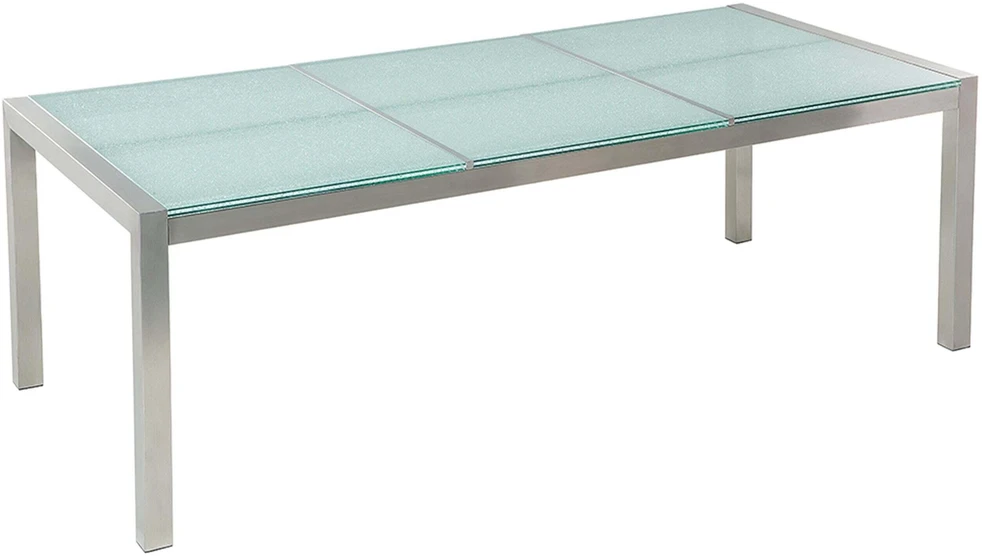 Beliani Sodo stalas GROSSETO 220 cm 100 cm grūdintas stiklas skaidrus