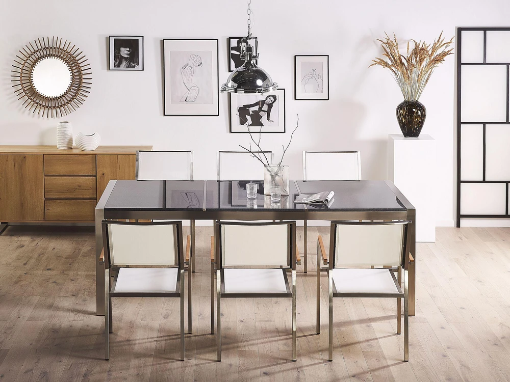Beliani Sodo stalas GROSSETO 220 cm 100 cm, poliruotas granitas, pilkas