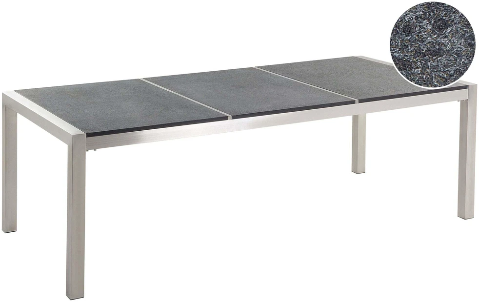 Beliani Sodo stalas GROSSETO 220 cm 100 cm Degintas granitas grafito spalvos