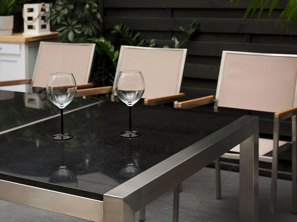 Beliani Sodo stalas GROSSETO 220 cm 100 cm poliruotas granitas, juodas