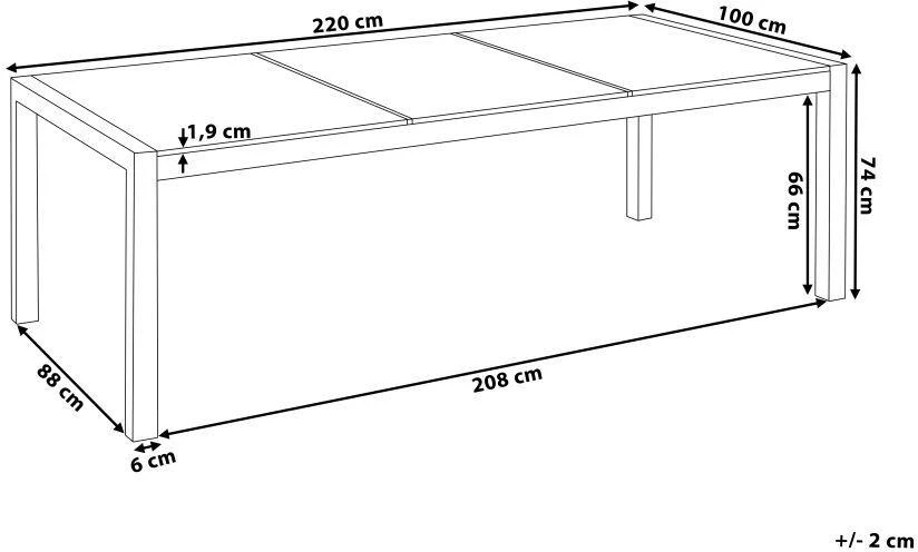 Beliani Sodo stalas GROSSETO 220 cm 100 cm Degintas granitas grafito spalvos