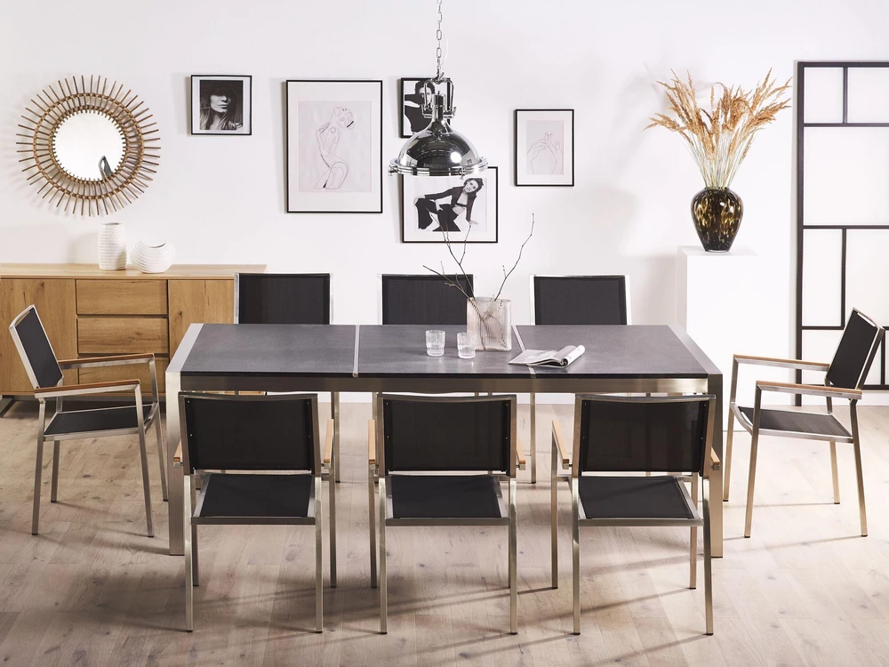 Beliani Sodo stalas GROSSETO 220 cm 100 cm Degintas granitas grafito spalvos