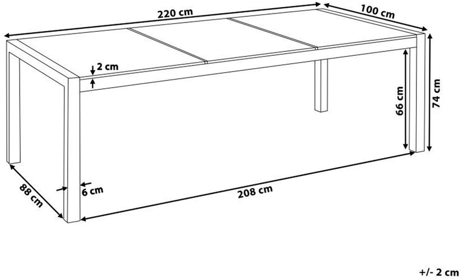 Beliani Sodo stalas GROSSETO 220 cm 100 cm grūdintas stiklas skaidrus