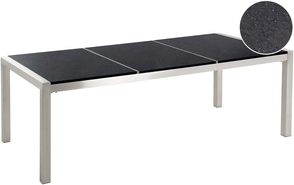 Beliani Sodo stalas GROSSETO 220 cm 100 cm poliruotas granitas, juodas