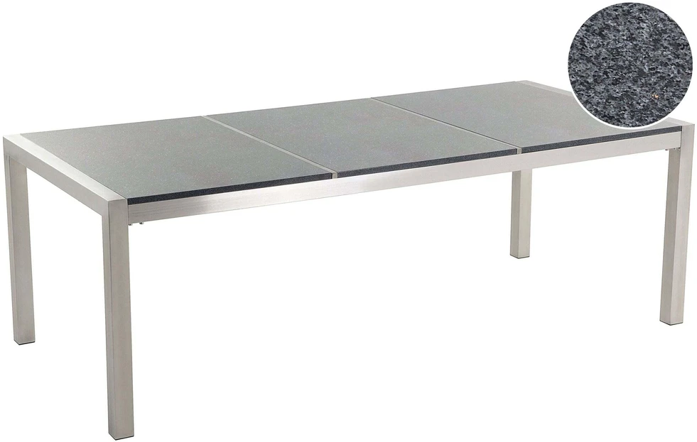 Beliani Sodo stalas GROSSETO 220 cm 100 cm, poliruotas granitas, pilkas