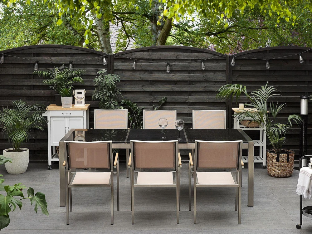 Beliani Sodo stalas GROSSETO 220 cm 100 cm poliruotas granitas, juodas