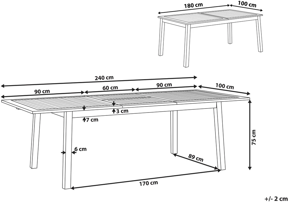 Beliani Sodo stalas išskleidžiamas CESANA 180/240 cm 100 cm Akacijos mediena Šviesiai rudas