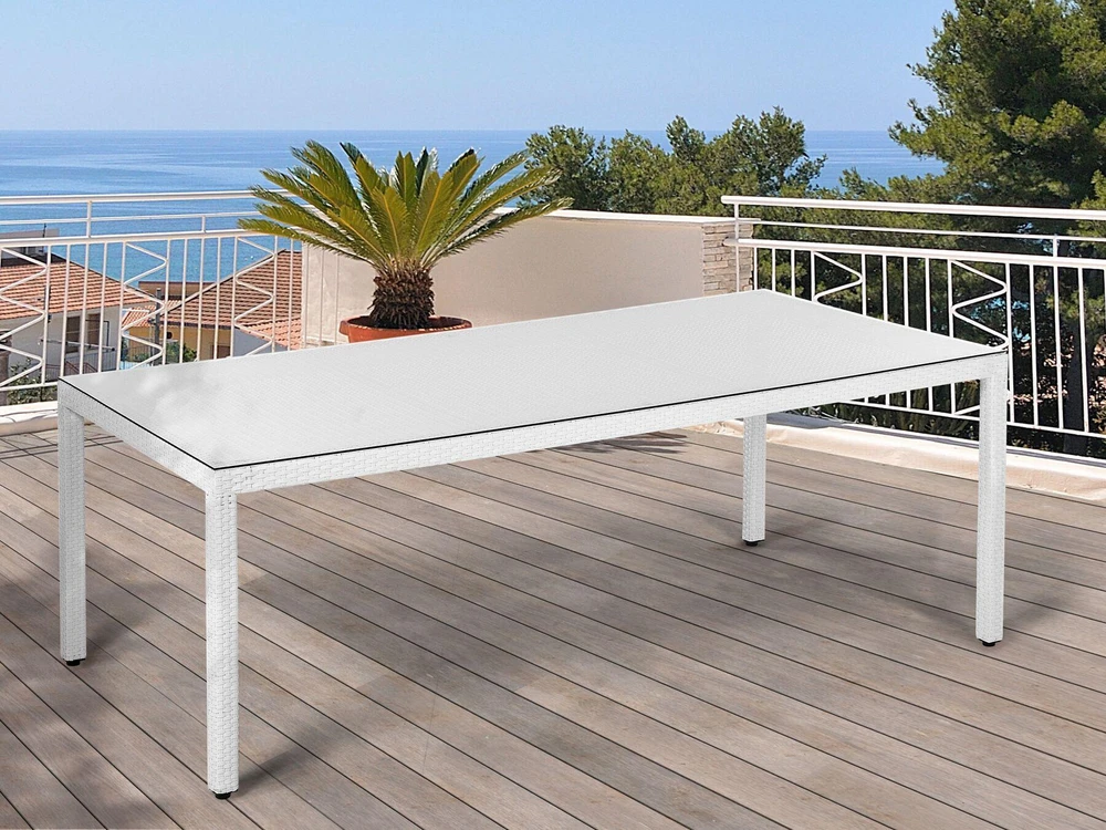 Beliani Sodo stalas ITALY 220 cm 100 cm stiklas baltas