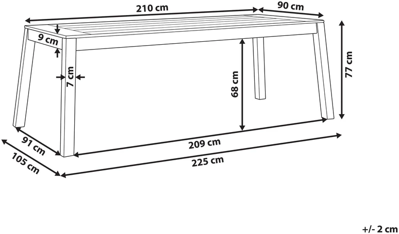 Beliani Sodo stalas LIVORNO 210 cm 90 cm Akacijos mediena Rudas