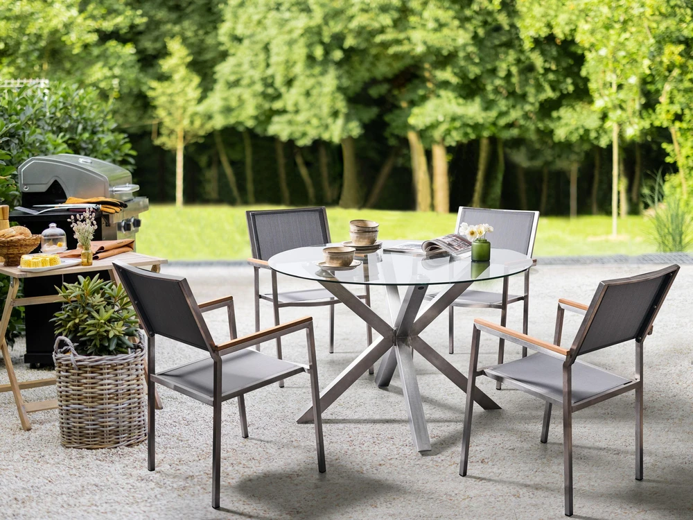 Beliani Sodo stalas MALETTO 120 cm, stiklas, sidabrinis