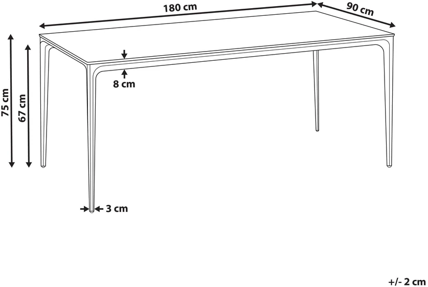 Beliani Sodo stalas SOVARETO 180 cm 90 cm marmuro efektas Juodas marmuras
