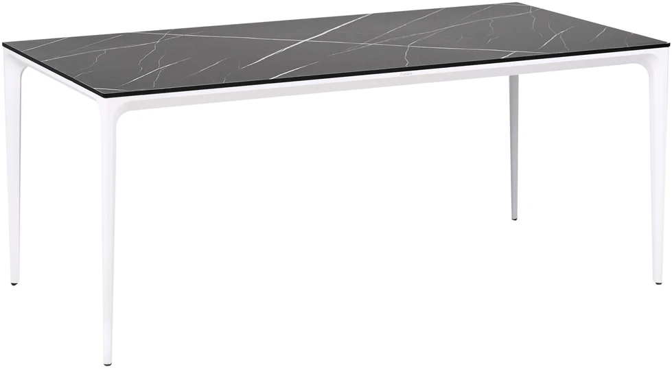Beliani Sodo stalas SOVARETO 180 cm 90 cm marmuro efektas Juodas marmuras