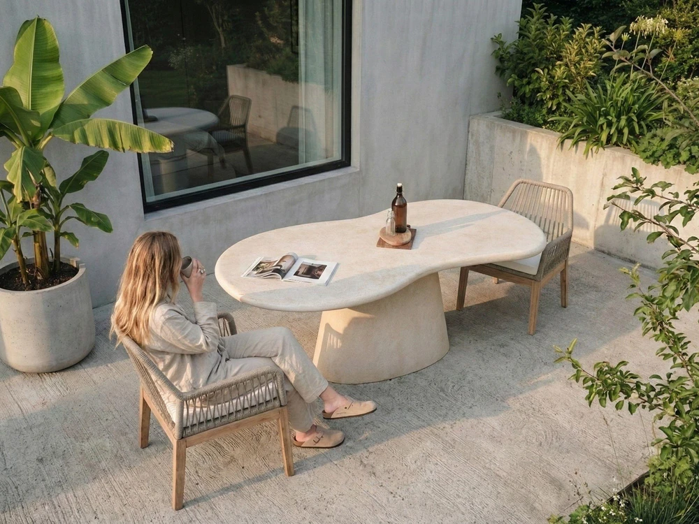 Beliani Sodo stalas SPOLETO 200 cm 110 cm smėlio spalvos