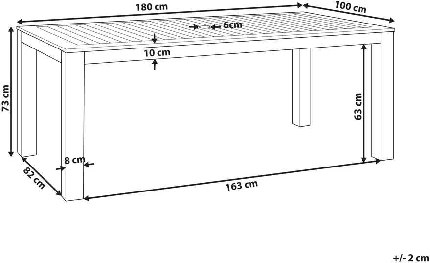 Beliani Sodo stalas TUSCANIA 180 cm 100 cm, eukalipto mediena, tamsiai rudas