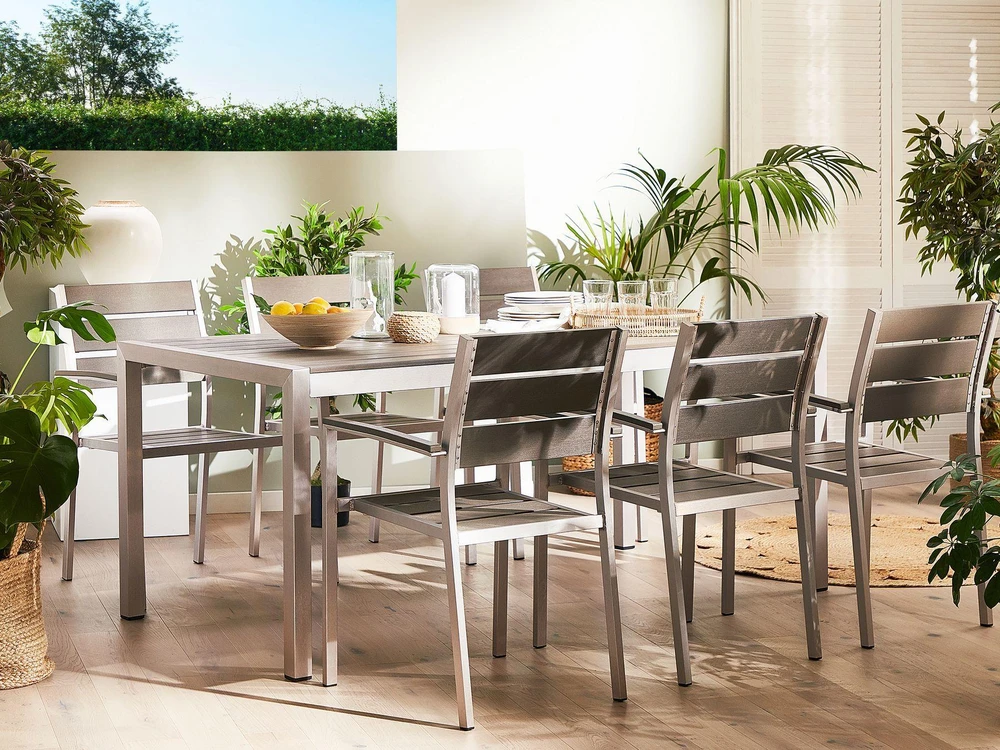 Beliani Sodo stalas VERNIO 180 cm 90 cm metalinis pilkas