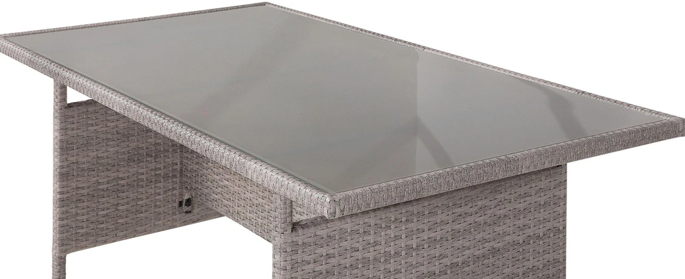 Beliani Sodo stalas VITERBO 145 cm 80 cm, stiklas, šviesiai pilkas