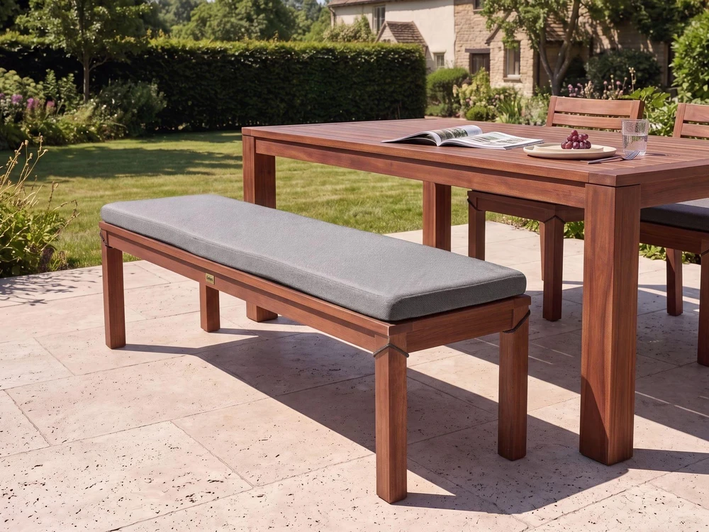Beliani Sodo suolas su pagalve „TUSCANIA“ 160 cm, eukalipto mediena, pilkas