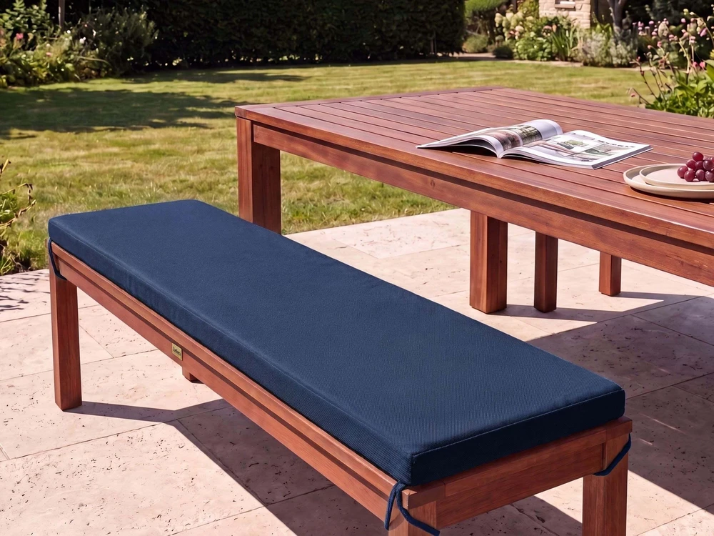 Beliani Sodo suolas su pagalvėle TUSCANIA, 160 cm, eukalipto mediena, mėlynas