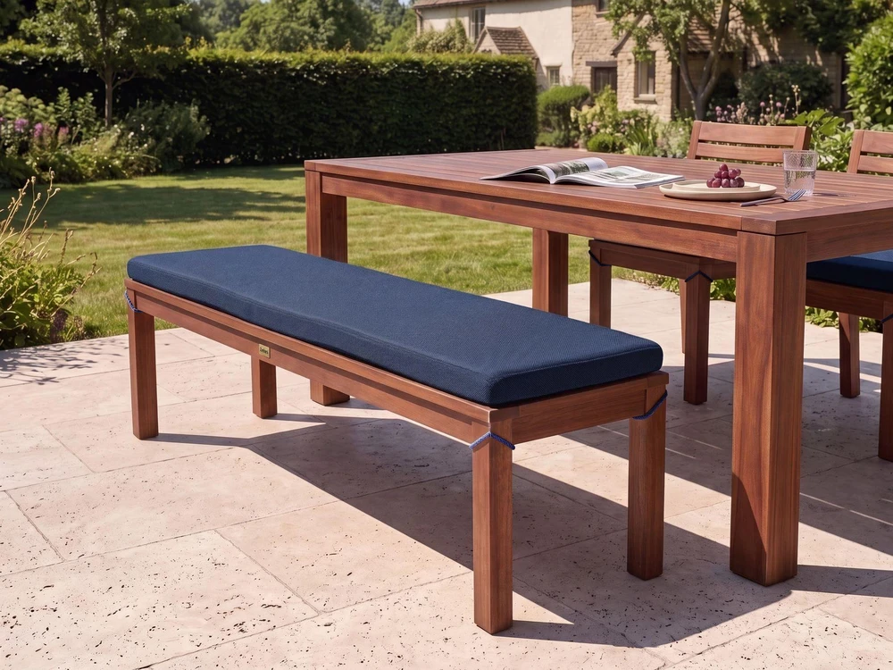 Beliani Sodo suolas su pagalvėle TUSCANIA, 160 cm, eukalipto mediena, mėlynas