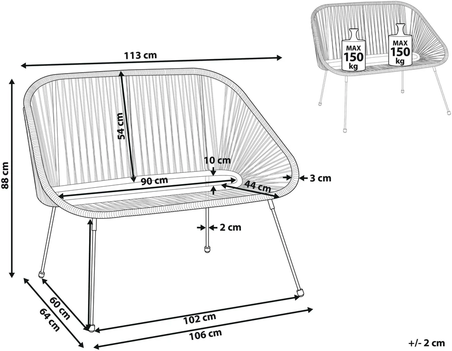 Beliani Sodo suolelis ACAPULCO II 113 cm iš technorattano, juodas